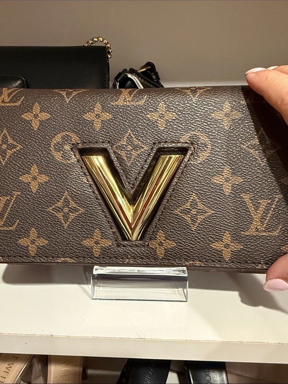 Louis Vuitton Brown Monogram Wallet purse with Gold LV Twist